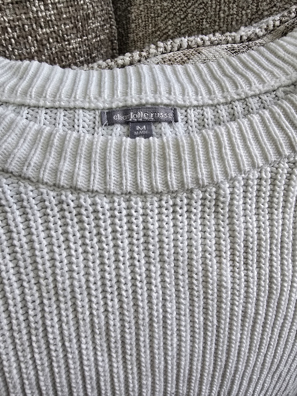 Charlotte Russe Cream Ribbed Crewneck Sweater